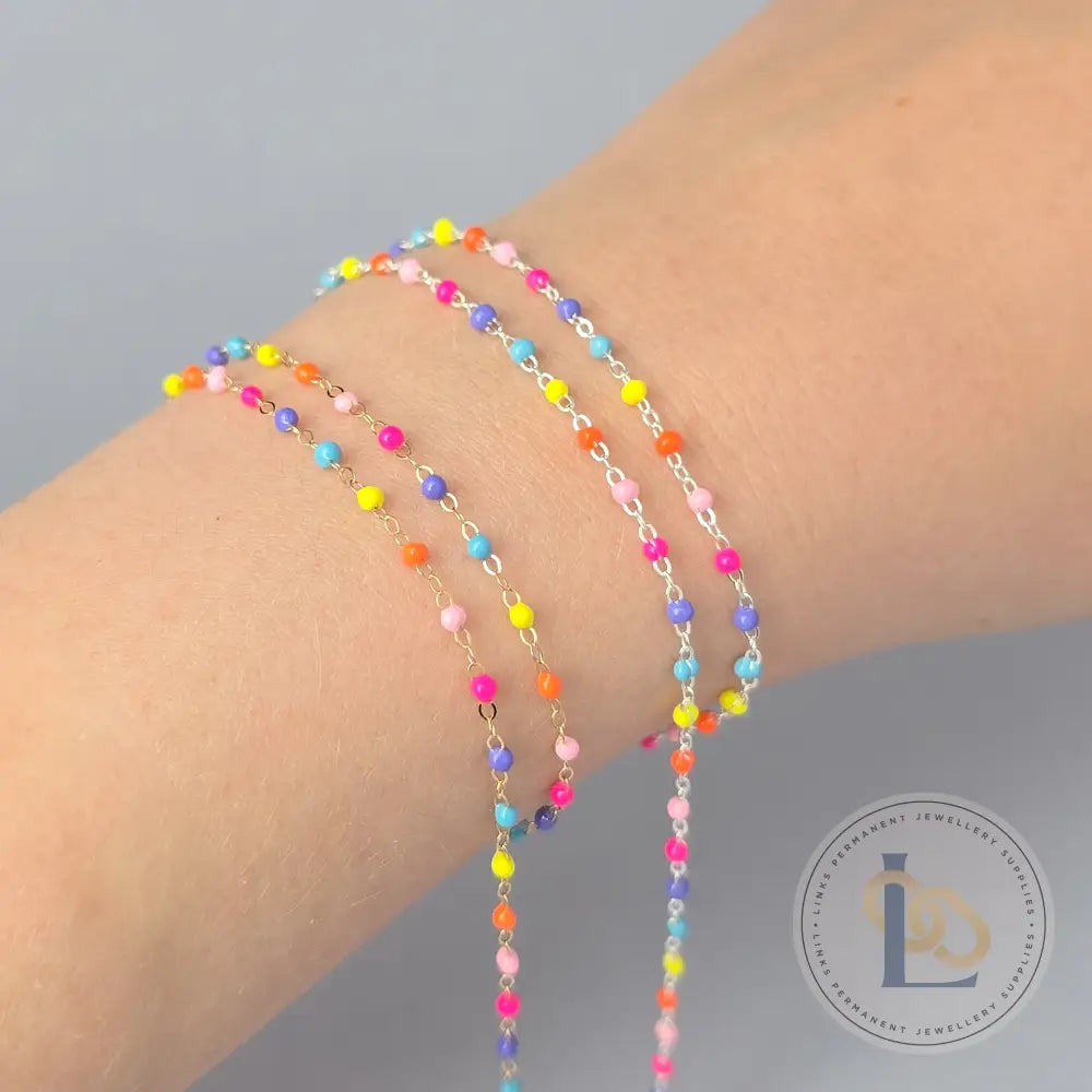 1.5mm Bright Rainbow Enamel Flat Cable Chain - 925 Sterling Silver & 14k Gold Filled