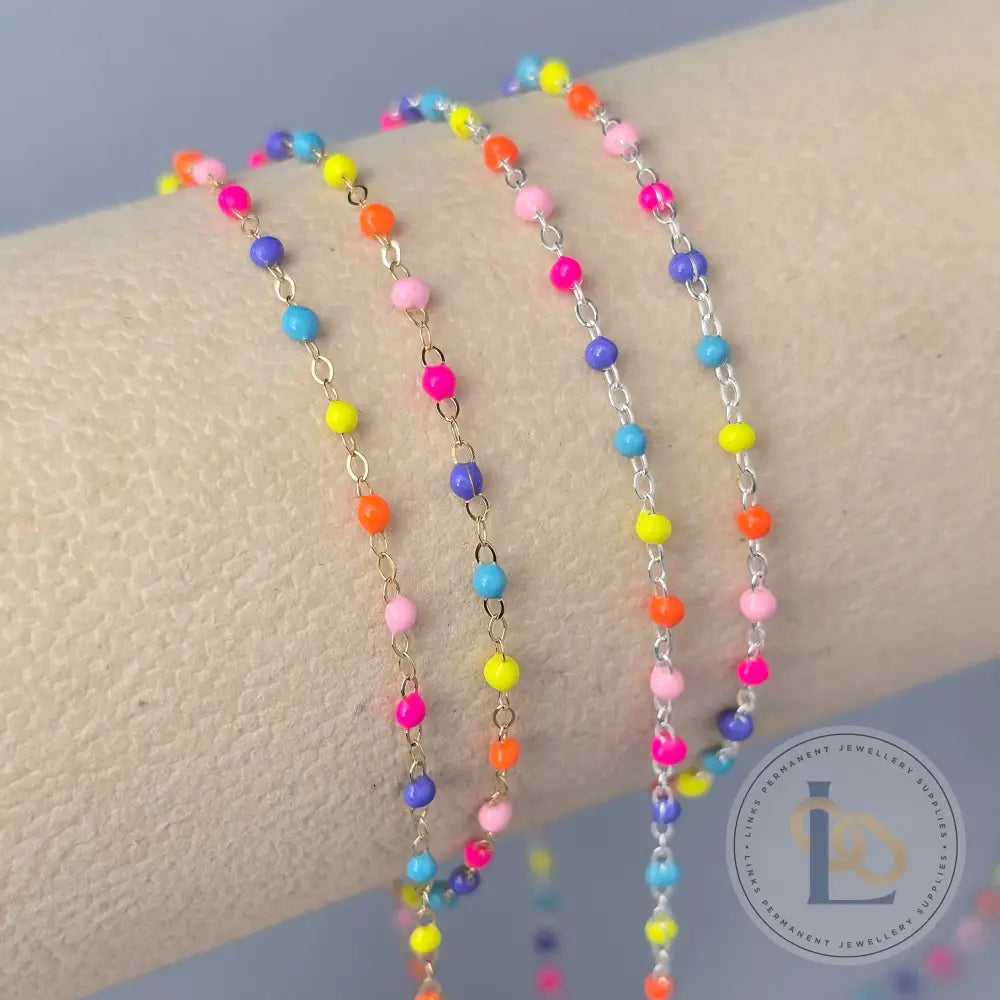 1.5mm Bright Rainbow Enamel Flat Cable Chain - 925 Sterling Silver & 14k Gold Filled