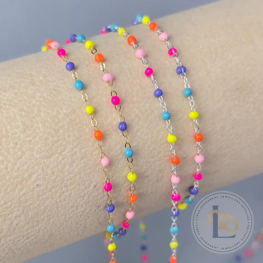 1.5mm Bright Rainbow Enamel Flat Cable Chain - 925 Sterling Silver & 14k Gold Filled