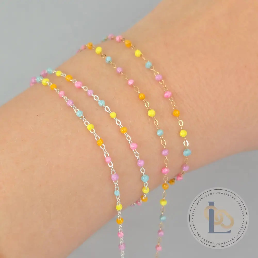 1.5mm Candy Enamel Flat Cable Chain - 925 Sterling Silver & 14k Gold Filled