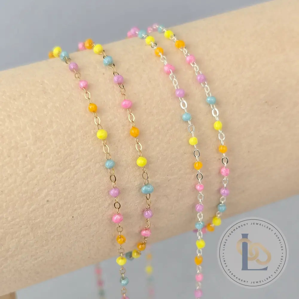 1.5mm Candy Enamel Flat Cable Chain - 925 Sterling Silver & 14k Gold Filled