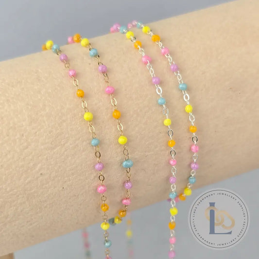 1.5mm Candy Enamel Flat Cable Chain - 925 Sterling Silver & 14k Gold Filled