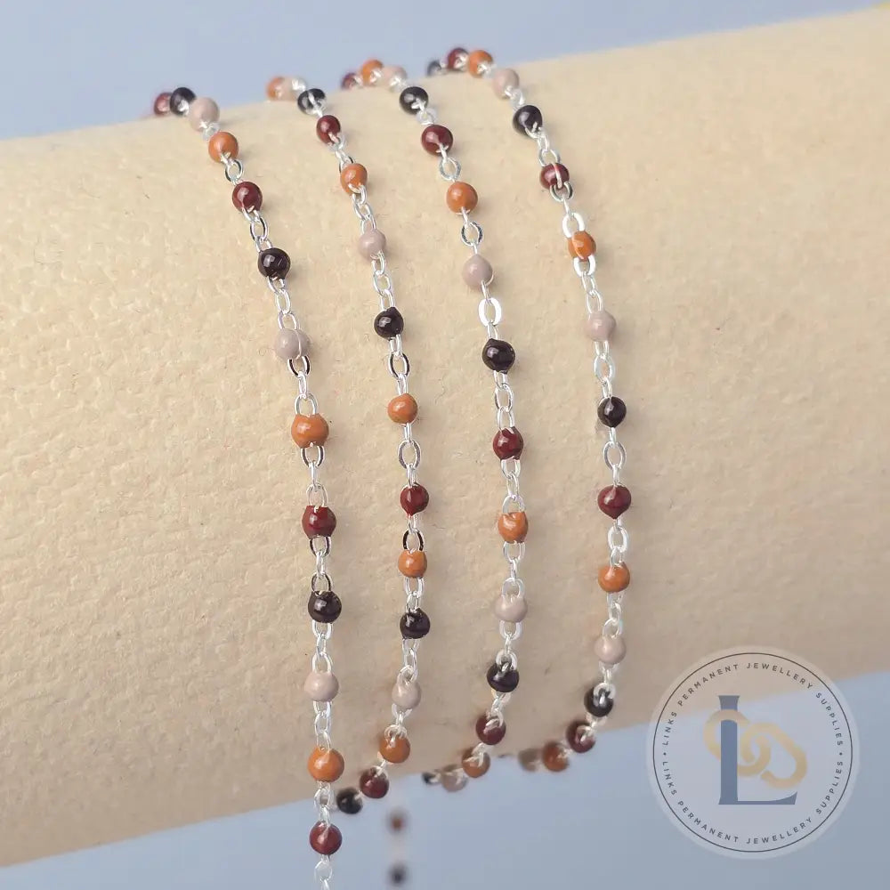 1.5mm Cappuccino Enamel Flat Cable Chain 925 Sterling Silver / 1 Meter