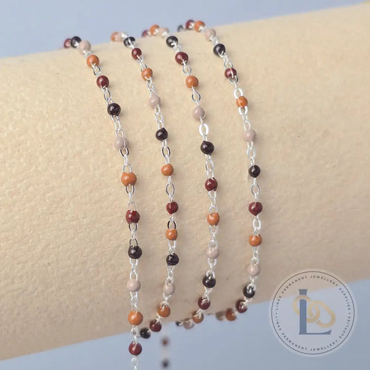 1.5mm Cappuccino Enamel Flat Cable Chain 925 Sterling Silver / 1 Meter