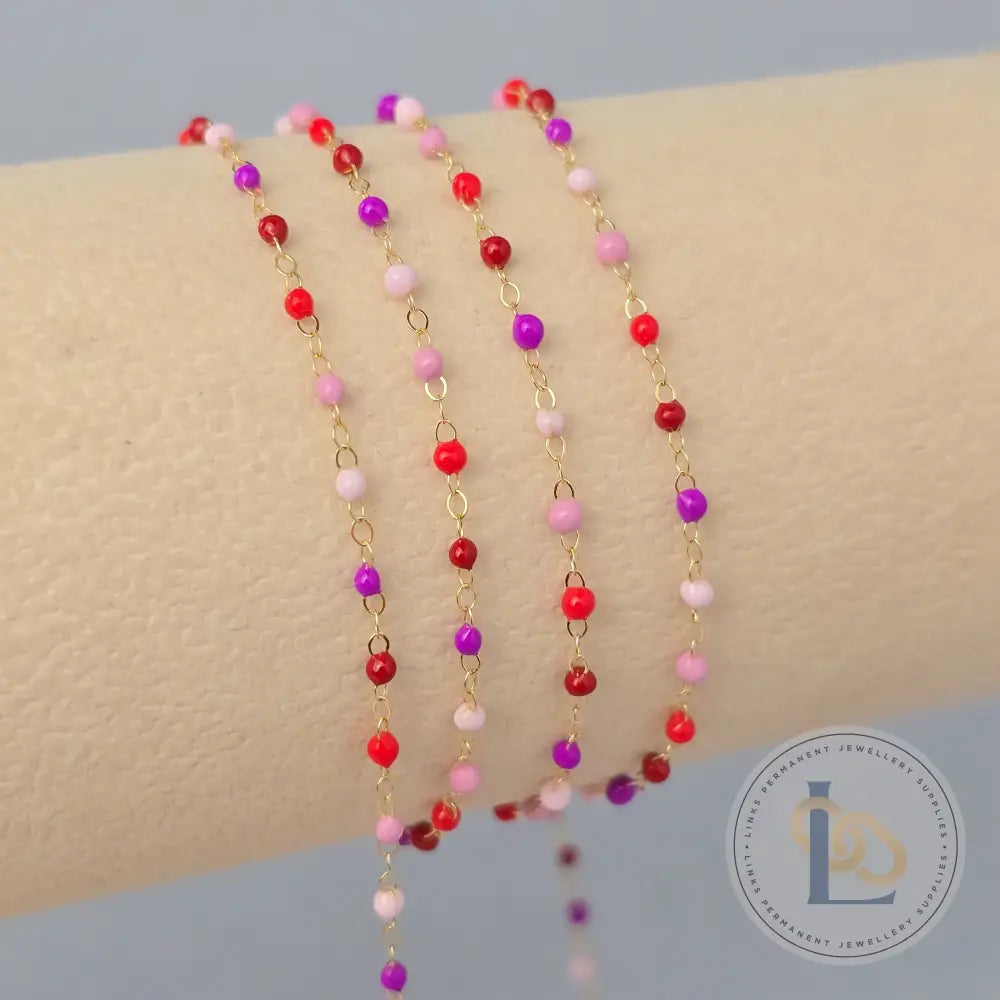 1.5mm Cherry Blossom Enamel Flat Cable Chain - 925 Sterling Silver & 14k Gold Filled