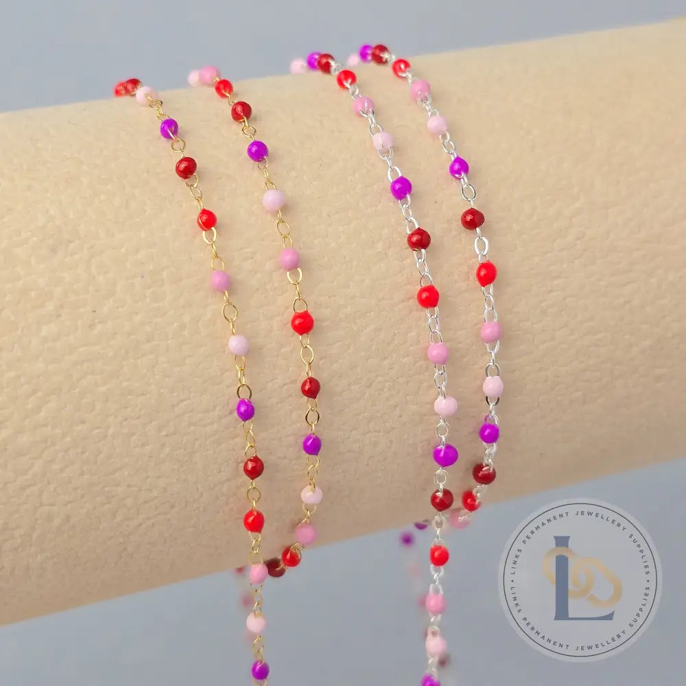 1.5mm Cherry Blossom Enamel Flat Cable Chain - 925 Sterling Silver & 14k Gold Filled