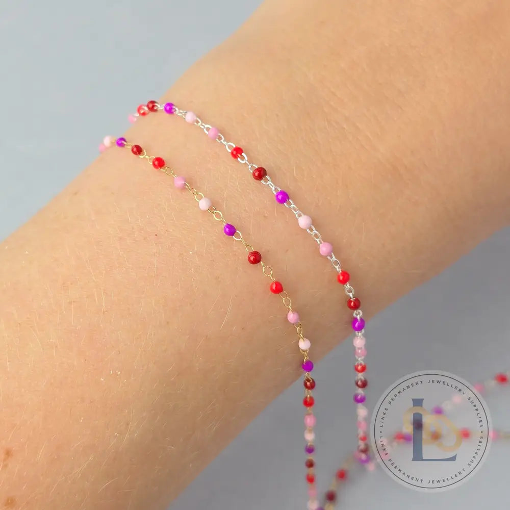 1.5mm Cherry Blossom Enamel Flat Cable Chain - 925 Sterling Silver & 14k Gold Filled