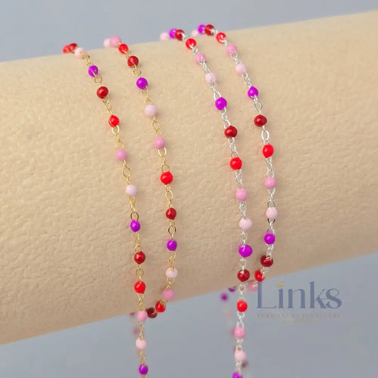 1.5mm Cherry Blossom Enamel Flat Cable Chain - 925 Sterling Silver & 14k Gold Filled