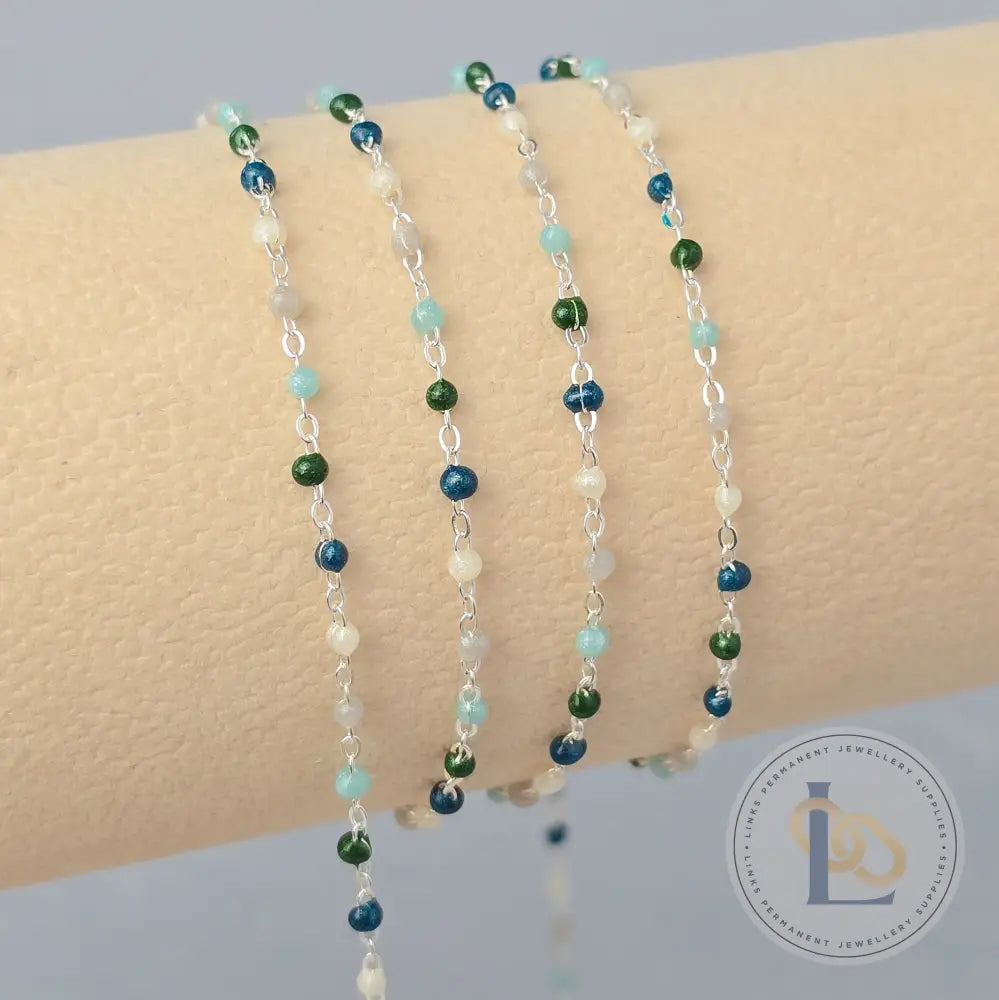 1.5mm Fern Enamel Flat Cable Chain - 925 Sterling Silver & 14k Gold Filled