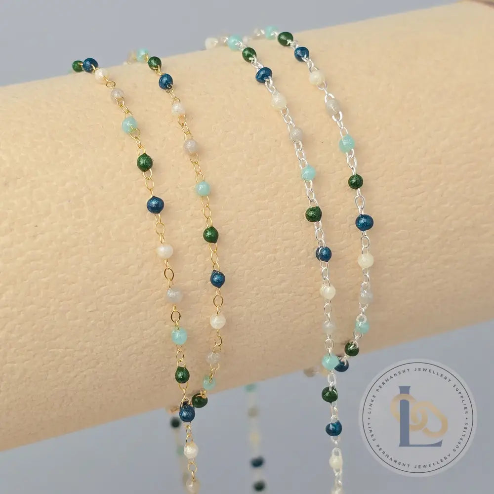 1.5mm Fern Enamel Flat Cable Chain - 925 Sterling Silver & 14k Gold Filled