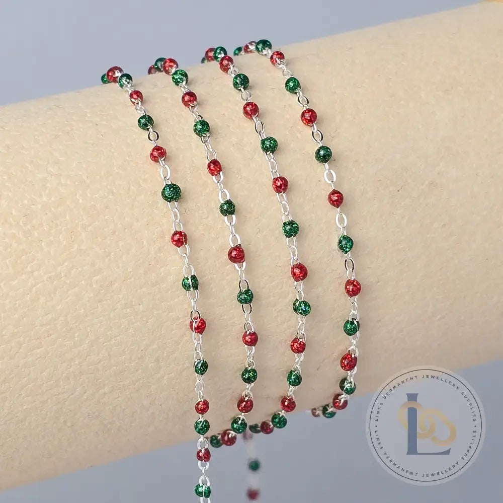 1.5mm Noël Enamel Flat Cable Chain 925 Sterling Silver / 1 Meter