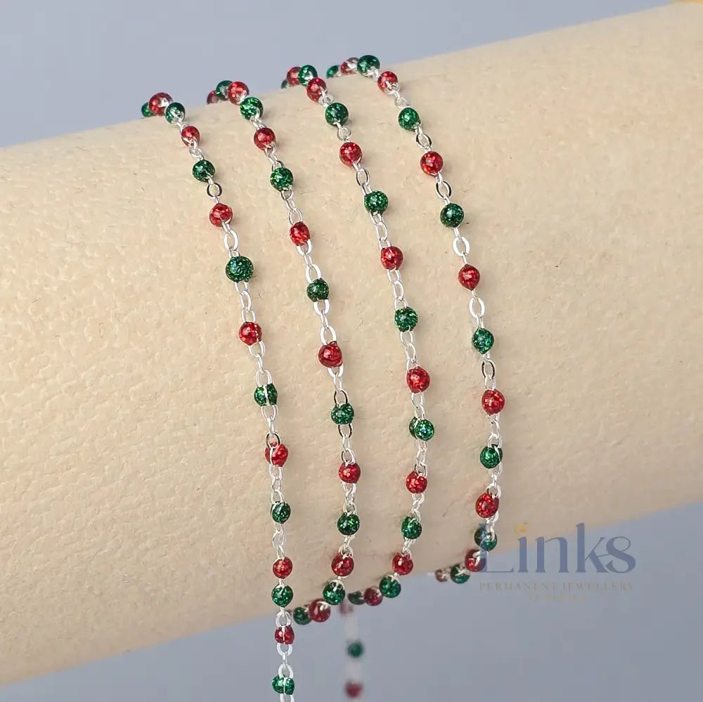 1.5mm Noël Enamel Flat Cable Chain 925 Sterling Silver / 1 Meter