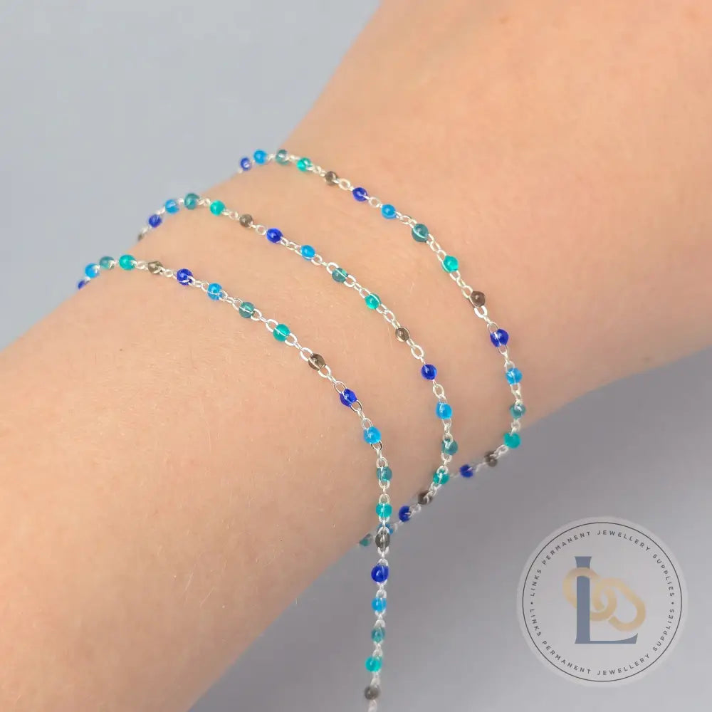 1.5mm Ocean Enamel Flat Cable Chain - 925 Sterling Silver & 14k Gold Filled