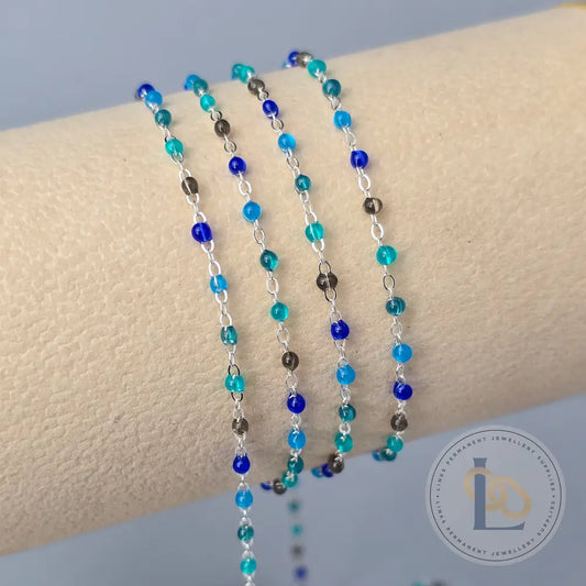 1.5mm Ocean Enamel Flat Cable Chain - 925 Sterling Silver & 14k Gold Filled