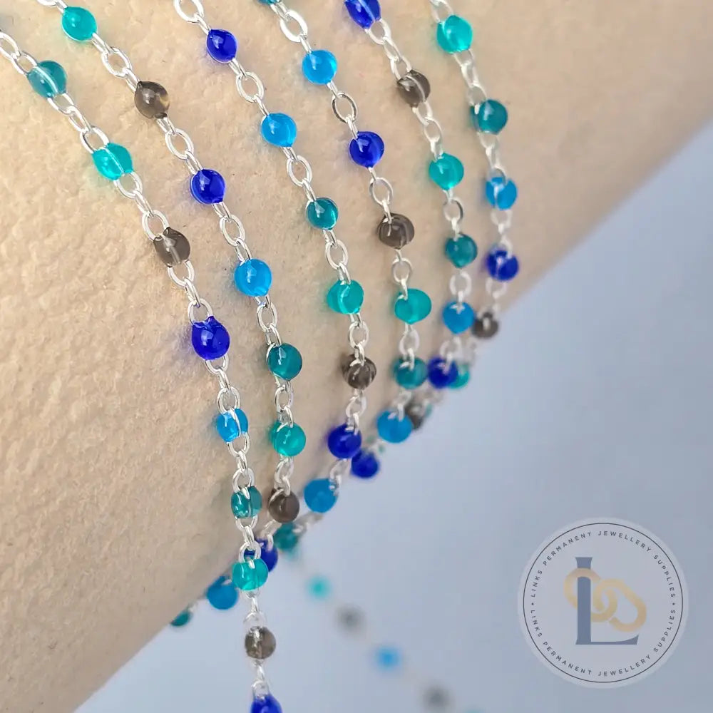 1.5mm Ocean Enamel Flat Cable Chain - 925 Sterling Silver & 14k Gold Filled