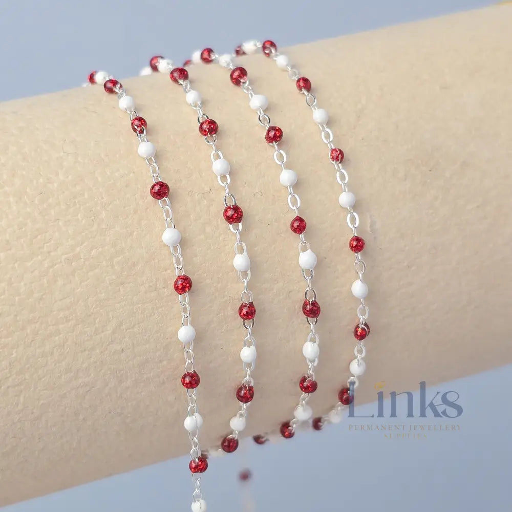 1.5mm Snowberry Enamel Flat Cable Chain 925 Sterling Silver / 1 Meter