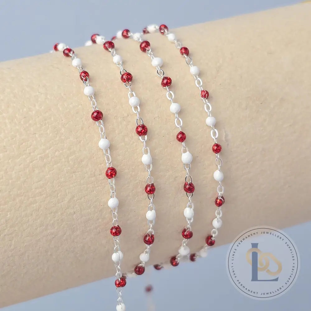 1.5mm Snowberry Enamel Flat Cable Chain 925 Sterling Silver / 1 Meter