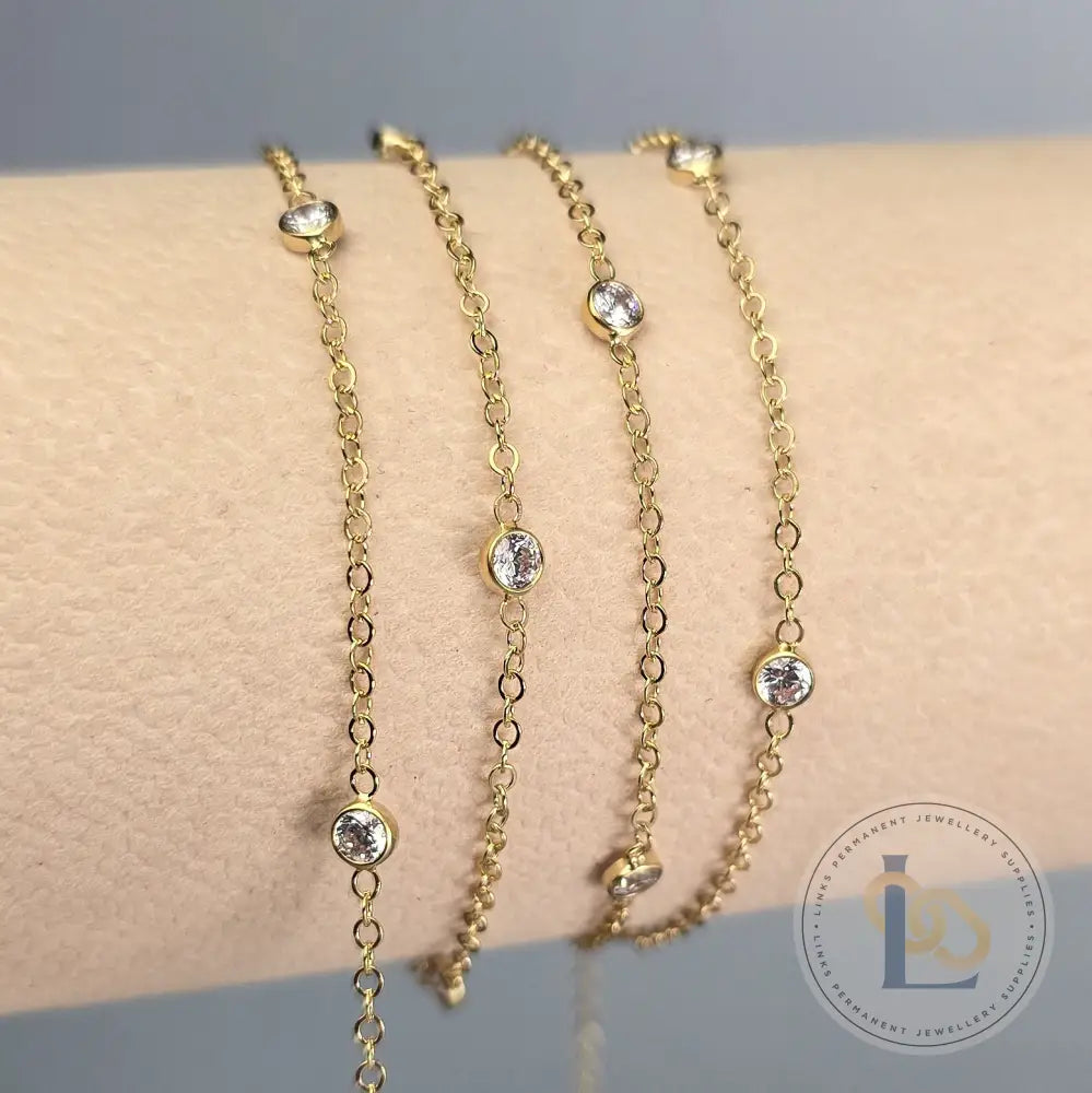 1.7mm Flat Cable Cubic Zirconia Chain - 14k Gold Filled 1 meter