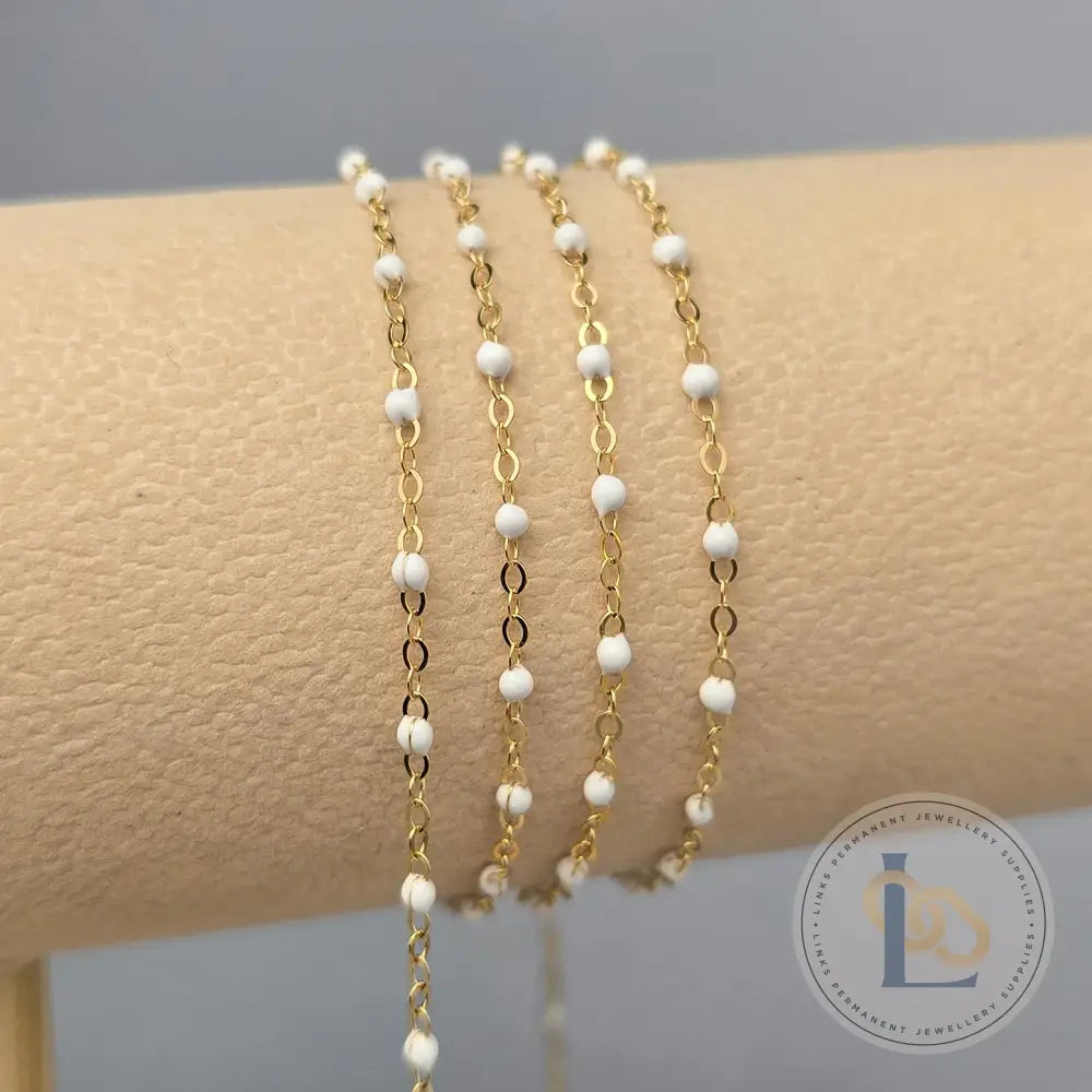 1.7mm White Enamel Flat Cable Chain - 925 Sterling Silver & 14k Gold Filled 14K Gold Filled / 1 Meter