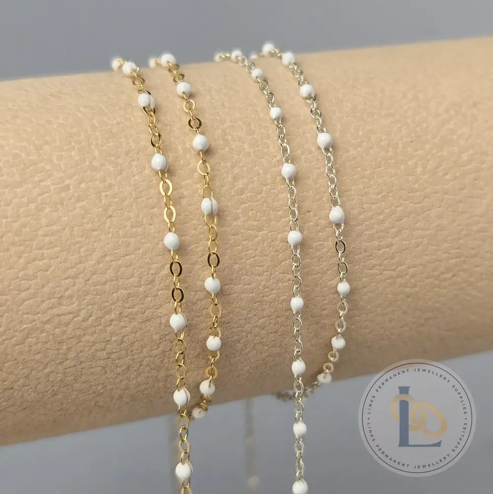 1.7mm White Enamel Flat Cable Chain - 925 Sterling Silver & 14k Gold Filled