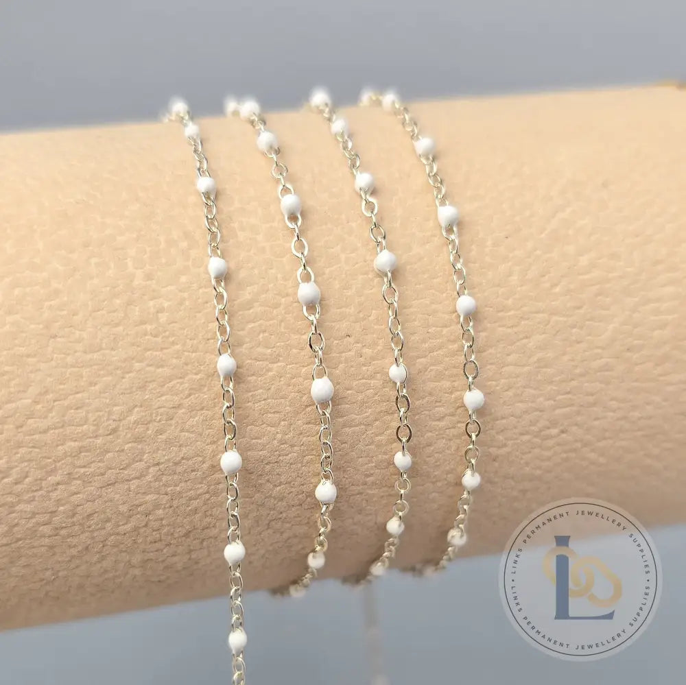 1.7mm White Enamel Flat Cable Chain - 925 Sterling Silver & 14k Gold Filled 925 Sterling Silver / 1 Meter