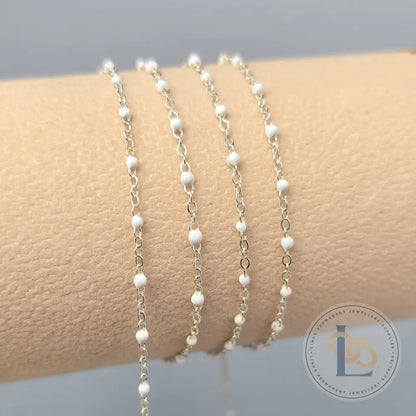 1.7mm White Enamel Flat Cable Chain - 925 Sterling Silver & 14k Gold Filled 925 Sterling Silver / 1 Meter