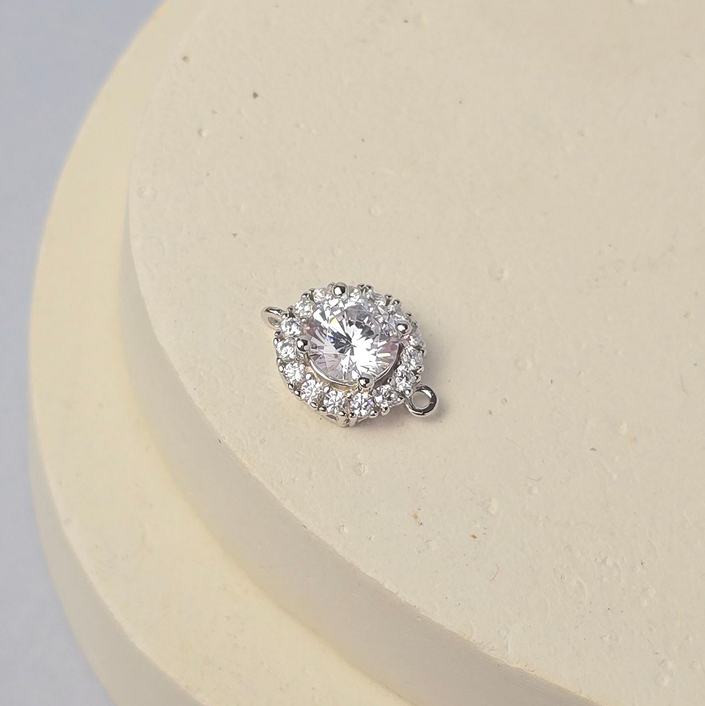 Sterling Silver Round Halo CZ Connector Connector Charms
