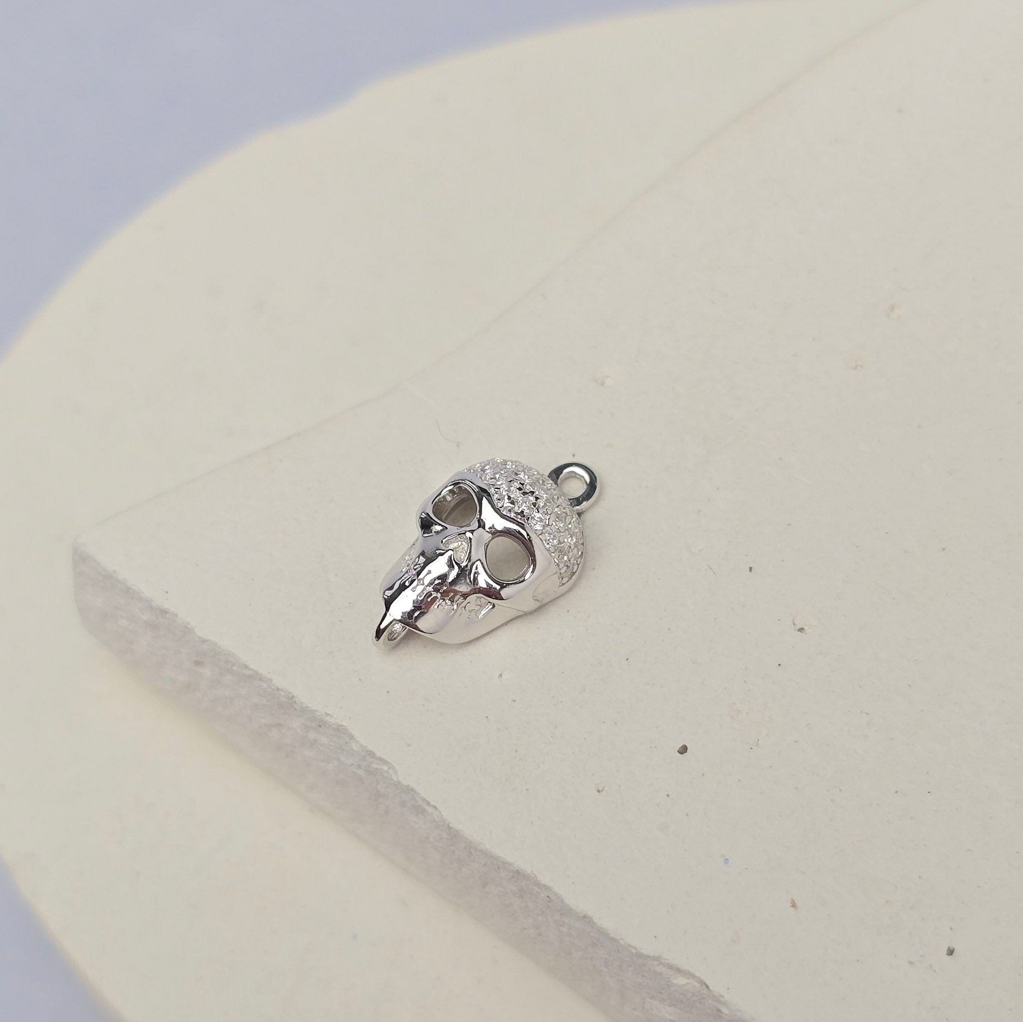Sterling Silver Cubic Zirconia Skull Connector