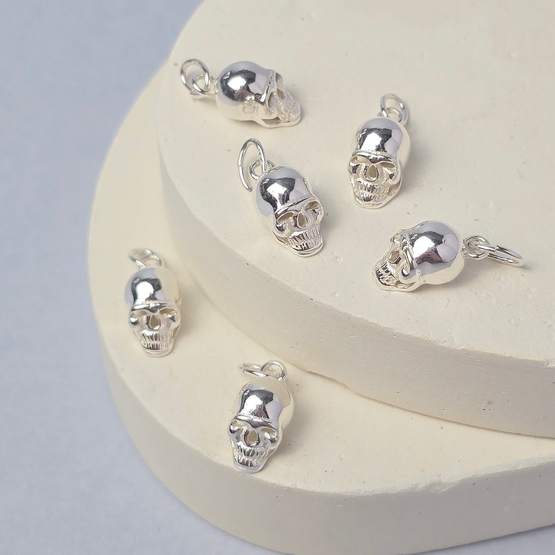 10mm Sterling Silver Skull Pendant Charm