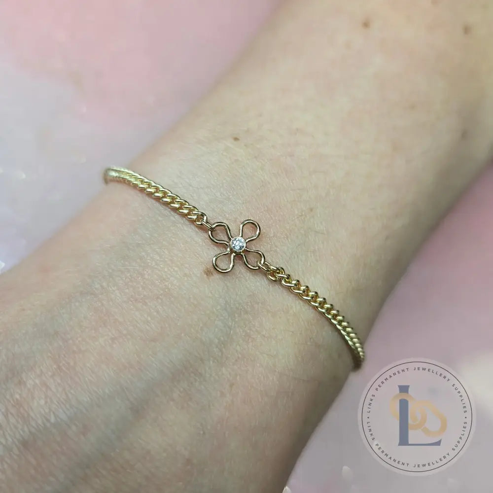 14k Gold Filled Crystal Flower Connector Charm - Links Permanent Jewellery Supplies