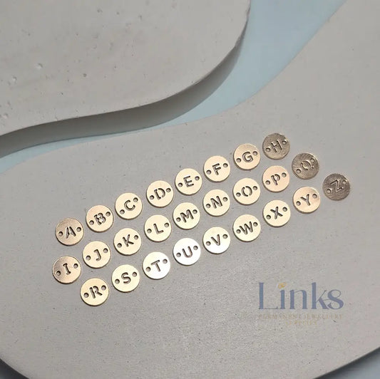 14k Gold Filled Round Initial Connector Charm - Links Permanent Jewellery Supplies