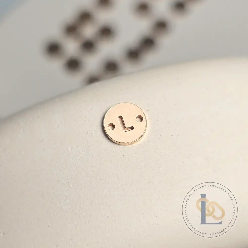 14k Gold Filled Round Initial Connector Charm - Links Permanent Jewellery Supplies