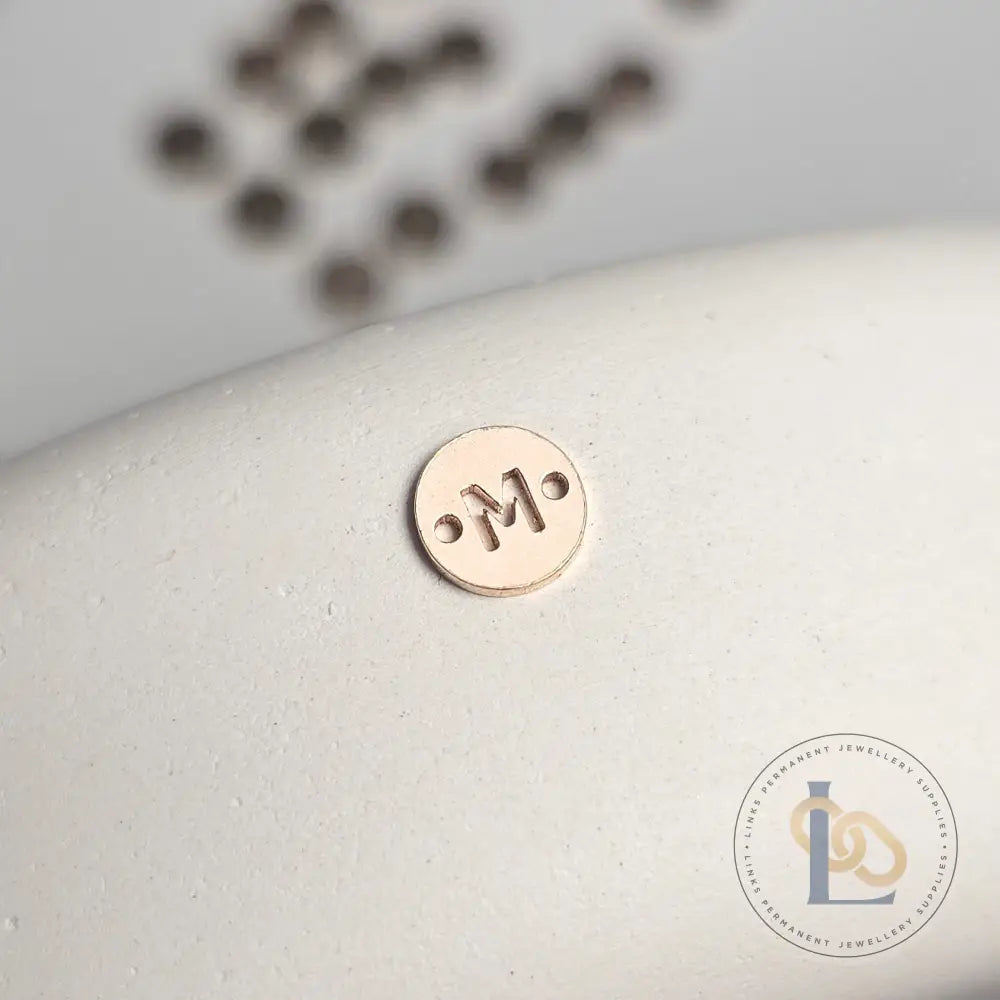 14k Gold Filled Round Initial Connector Charm - Links Permanent Jewellery Supplies