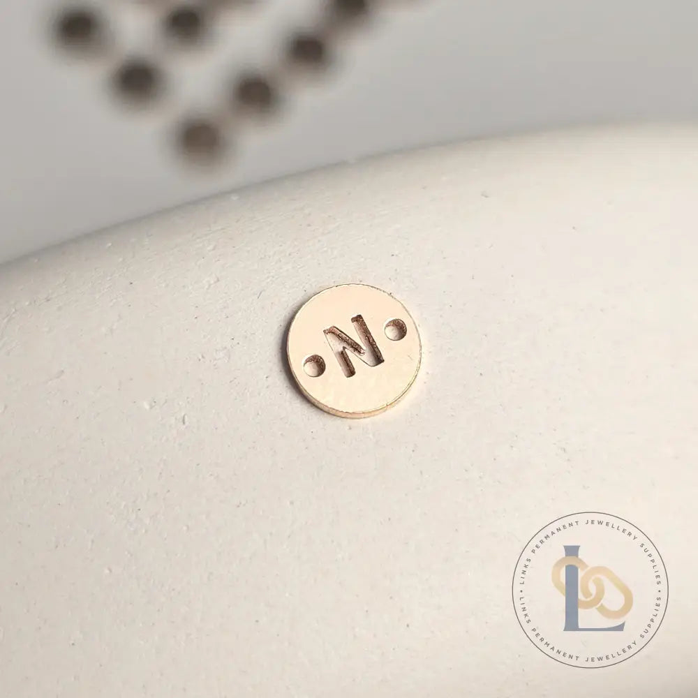 14k Gold Filled Round Initial Connector Charm - Links Permanent Jewellery Supplies