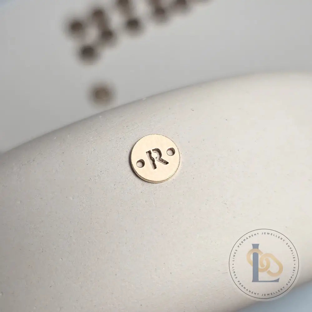 14k Gold Filled Round Initial Connector Charm - Links Permanent Jewellery Supplies