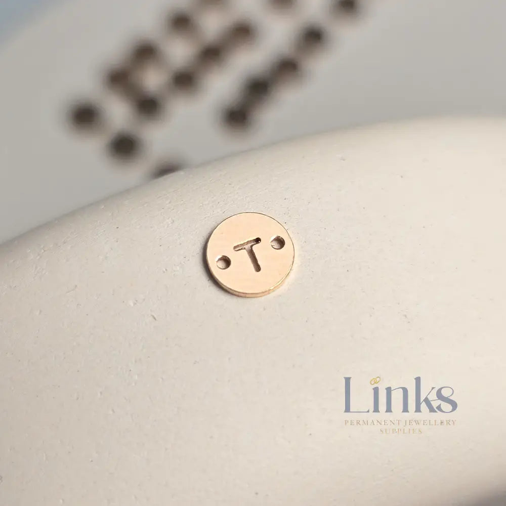 14k Gold Filled Round Initial Connector Charm - Links Permanent Jewellery Supplies