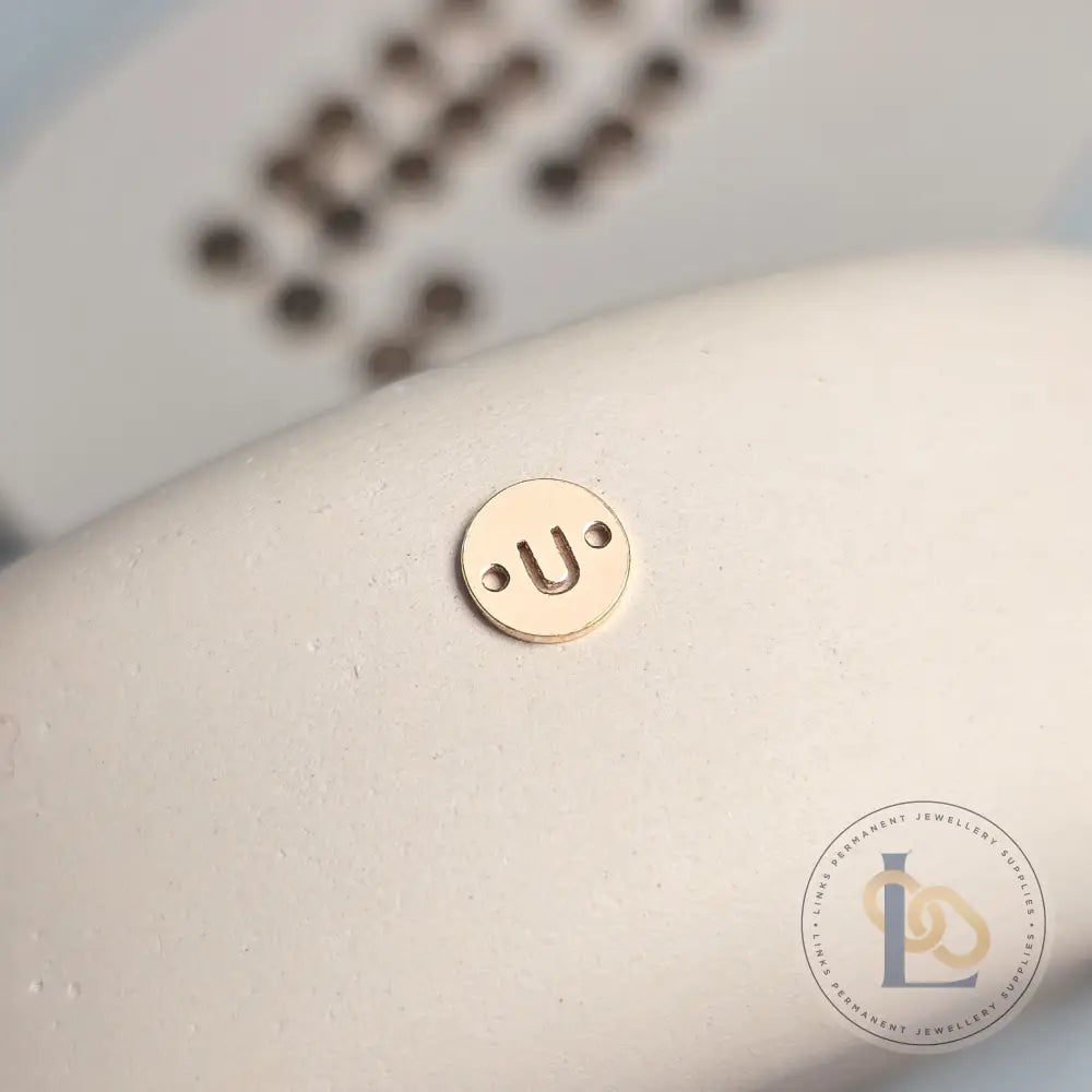 14k Gold Filled Round Initial Connector Charm - Links Permanent Jewellery Supplies