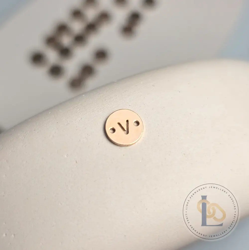 14k Gold Filled Round Initial Connector Charm - Links Permanent Jewellery Supplies