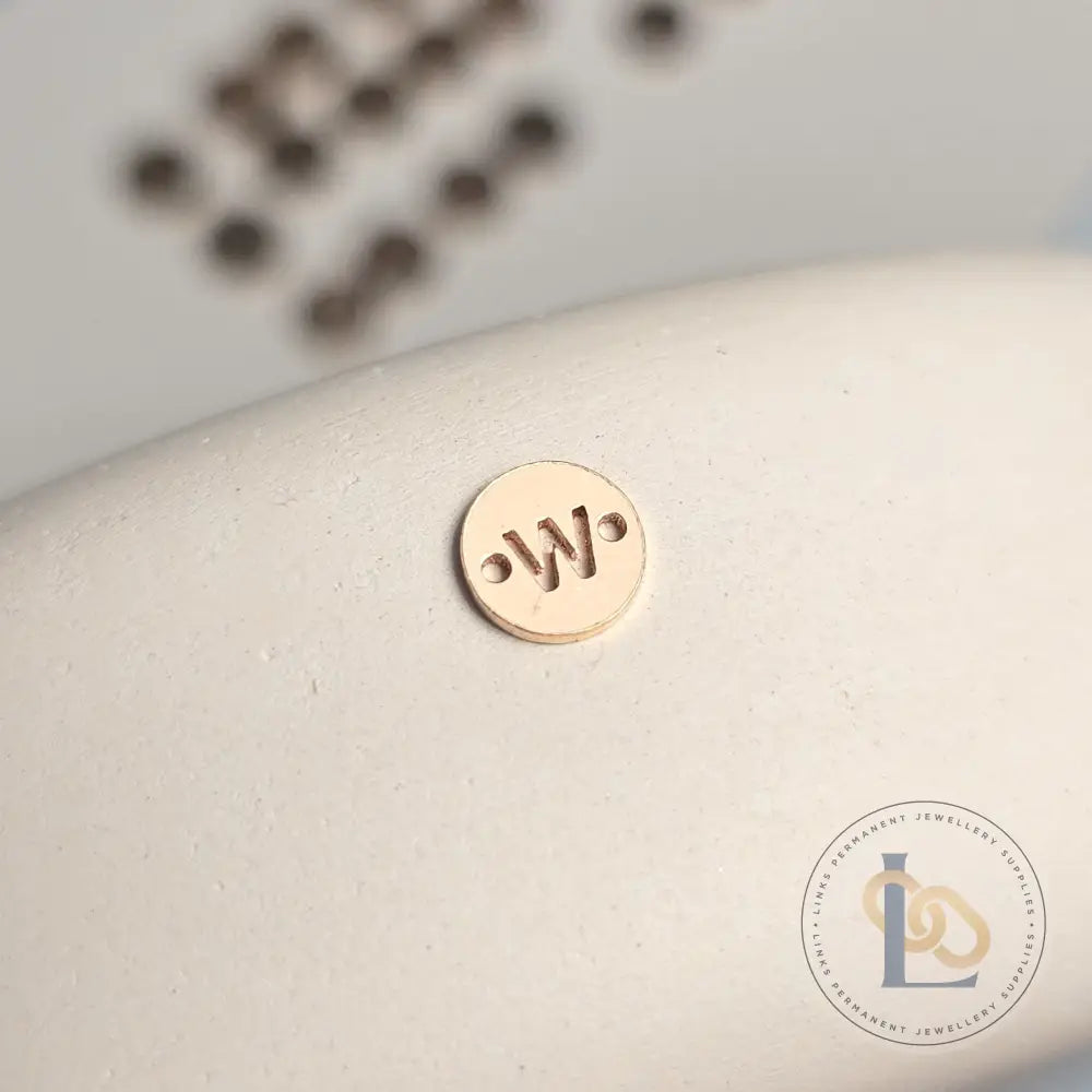 14k Gold Filled Round Initial Connector Charm - Links Permanent Jewellery Supplies