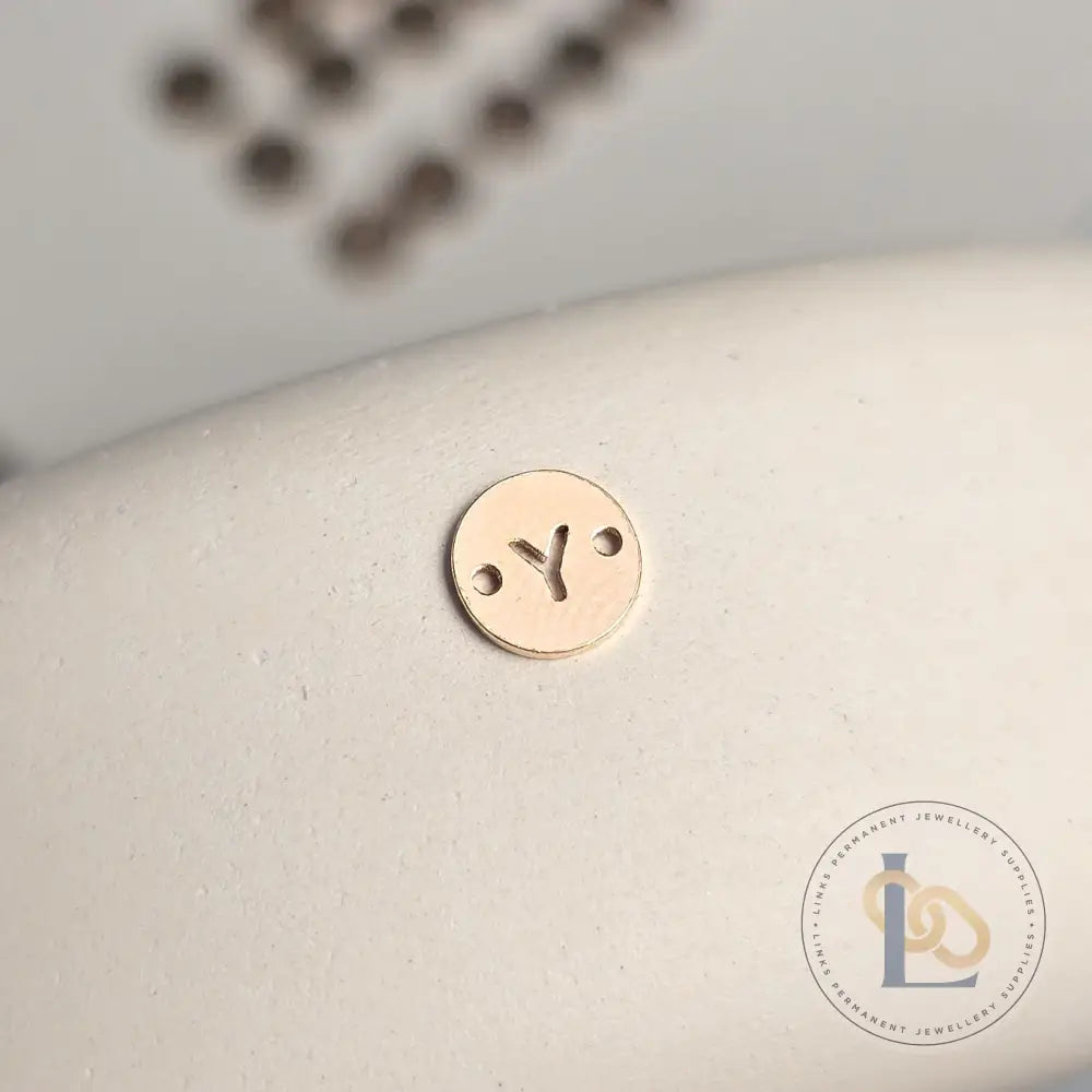 14k Gold Filled Round Initial Connector Charm - Links Permanent Jewellery Supplies