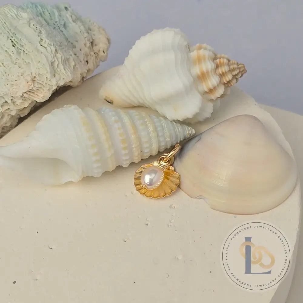 14k Gold Filled Shell & Freshwater Pearl Charm 14k Gold Filled