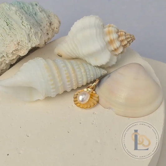 14k Gold Filled Shell & Freshwater Pearl Charm 14k Gold Filled