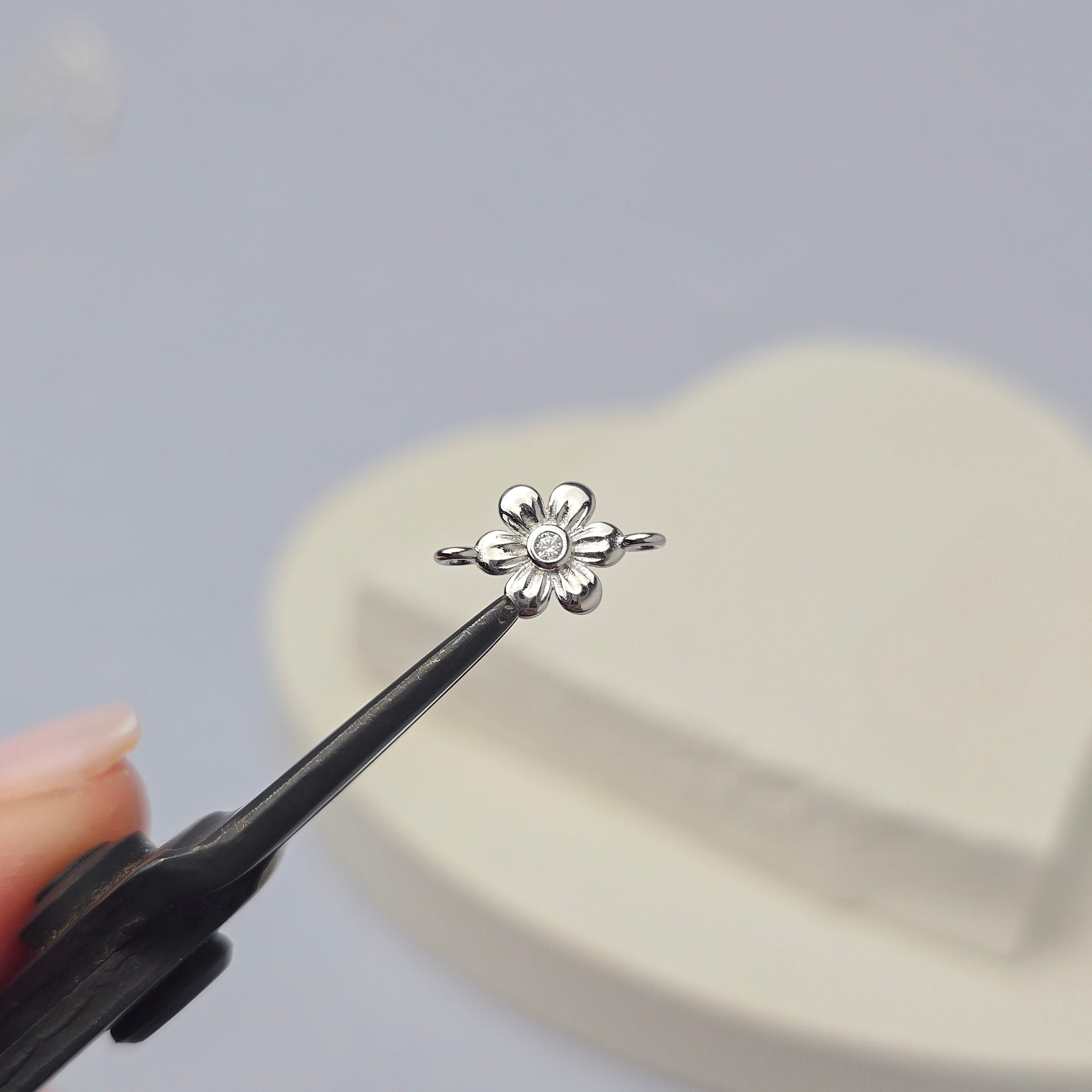 Sterling Silver Cubic Zirconia Flower Connector