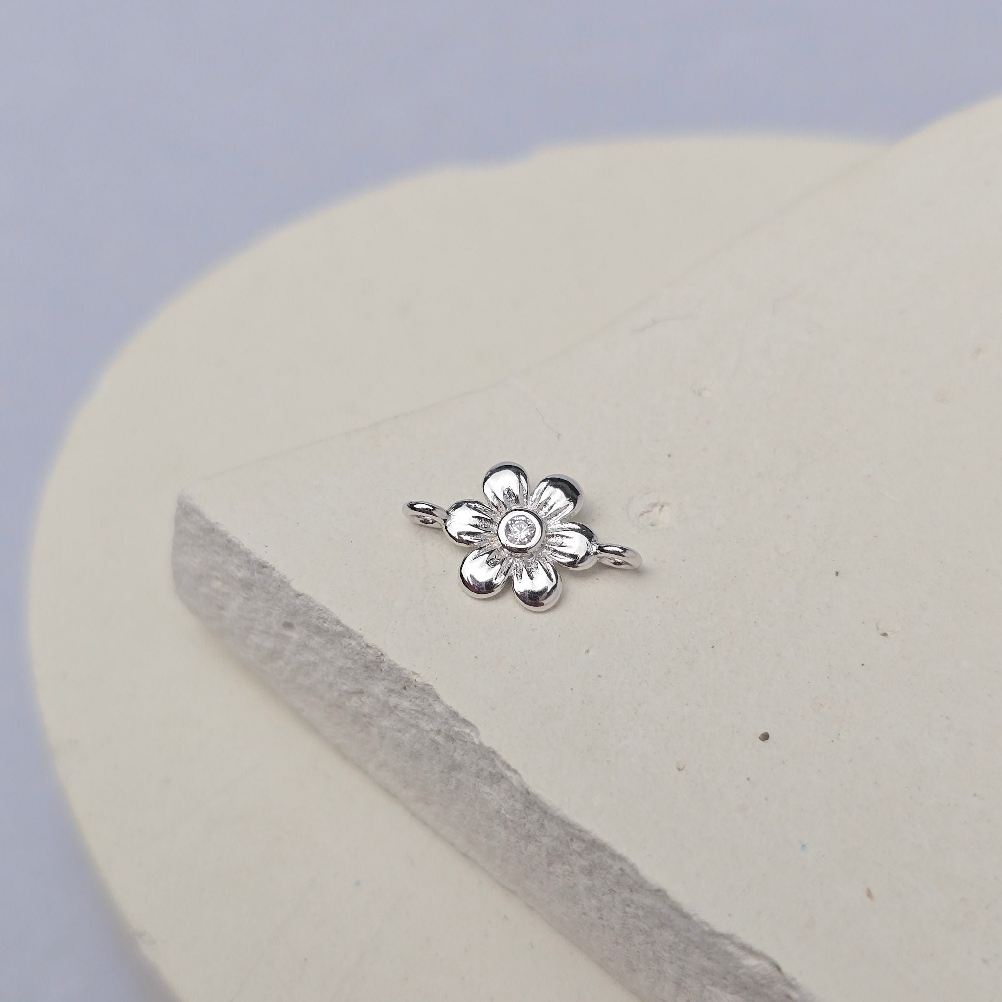 Sterling Silver Cubic Zirconia Flower Connector