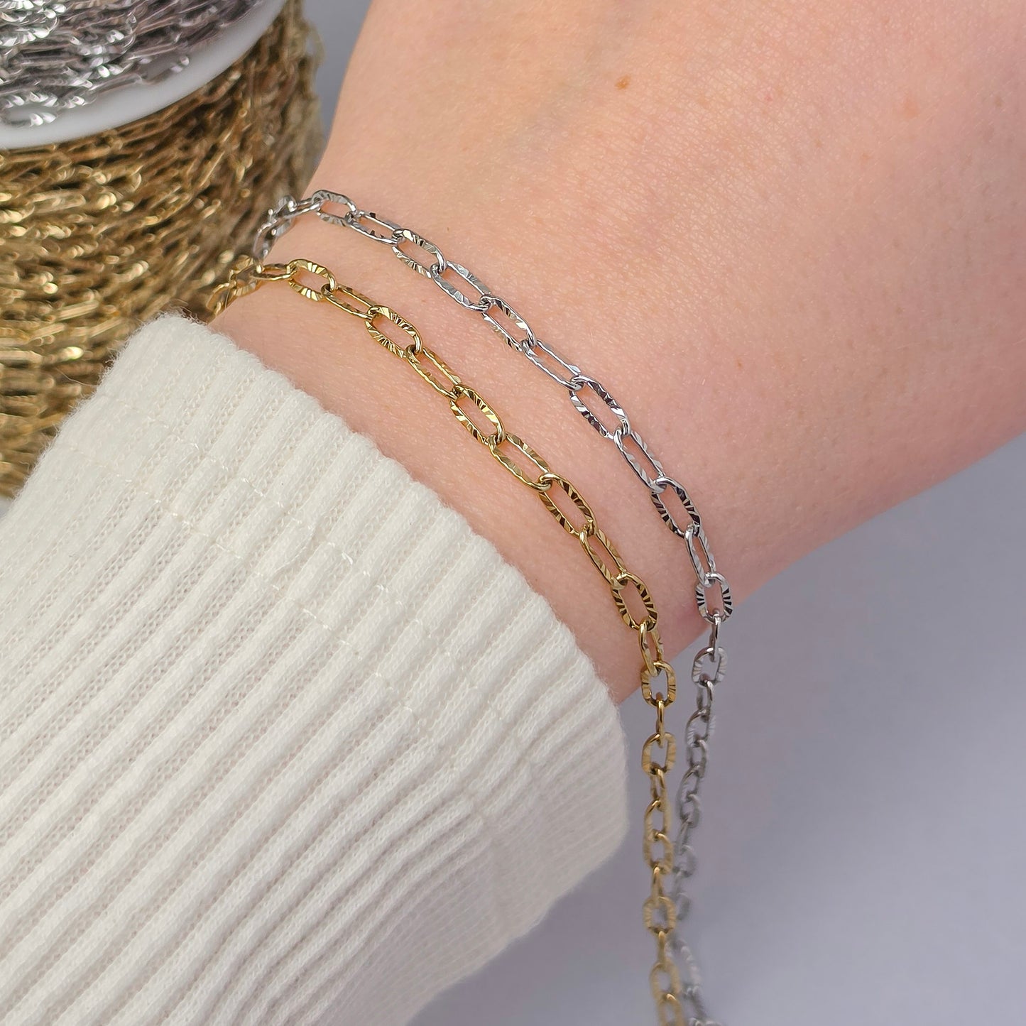 3.4mm PVD Stainless Steel Sunburst Paperclip Chain