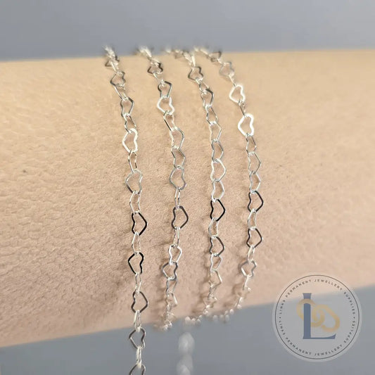 2.8mm Heart Chain - 14K Gold Filled & 925 Sterling Silver 925 Sterling Silver / 1 Meter