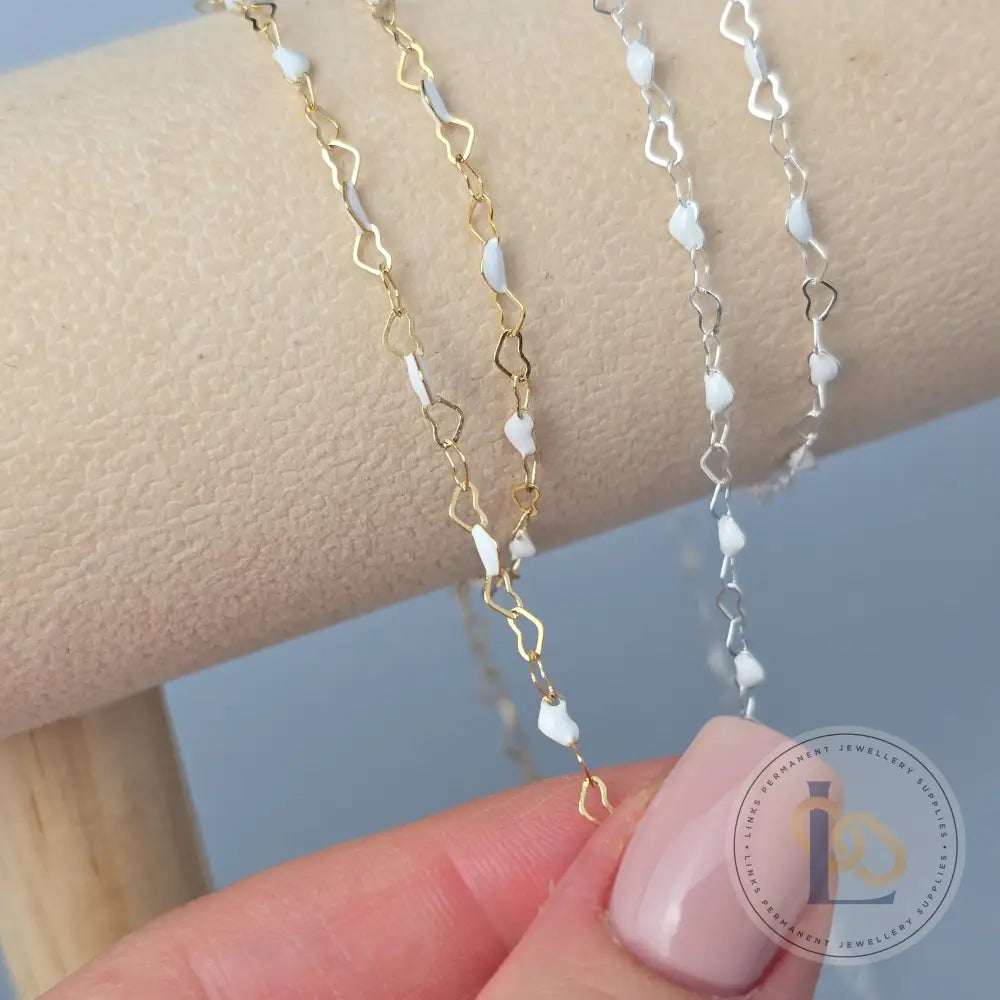 2.8mm Enamel Heart Chain - 14K Gold Filled & 925 Sterling Silver