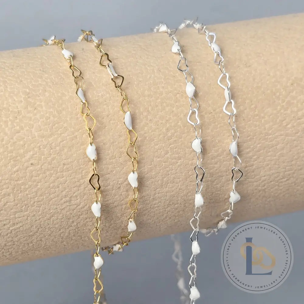 2.8mm Enamel Heart Chain - 14K Gold Filled & 925 Sterling Silver