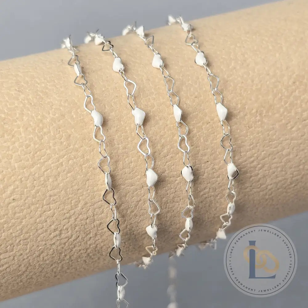 2.8mm Enamel Heart Chain - 14K Gold Filled & 925 Sterling Silver 925 Sterling Silver / 1 Meter