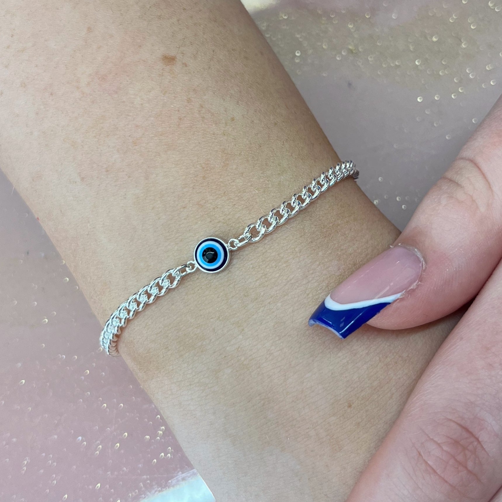 Blue Evil Eye Connector Charm - Links Permanent Jewellery Supplies